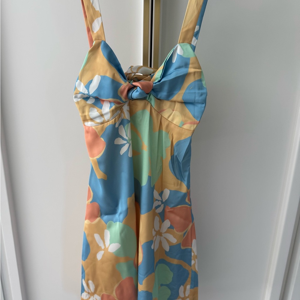 Sabo Skirt Blue and Orange Mini Dress with Halter Knot
